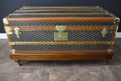 Goyard 1920s Steamer Trunk with Chevrons Canvas and Brass Fittings, 90 cm