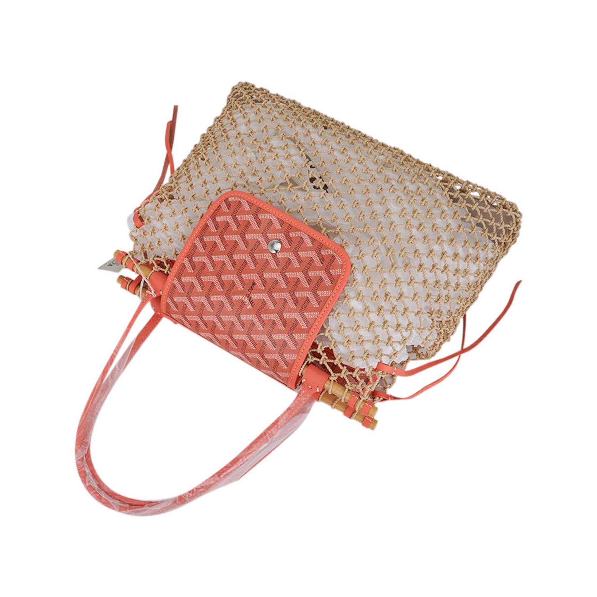 Goyard Aligre Bag Limited Edition Rafia and Coral Coated Canvas For Sale 7