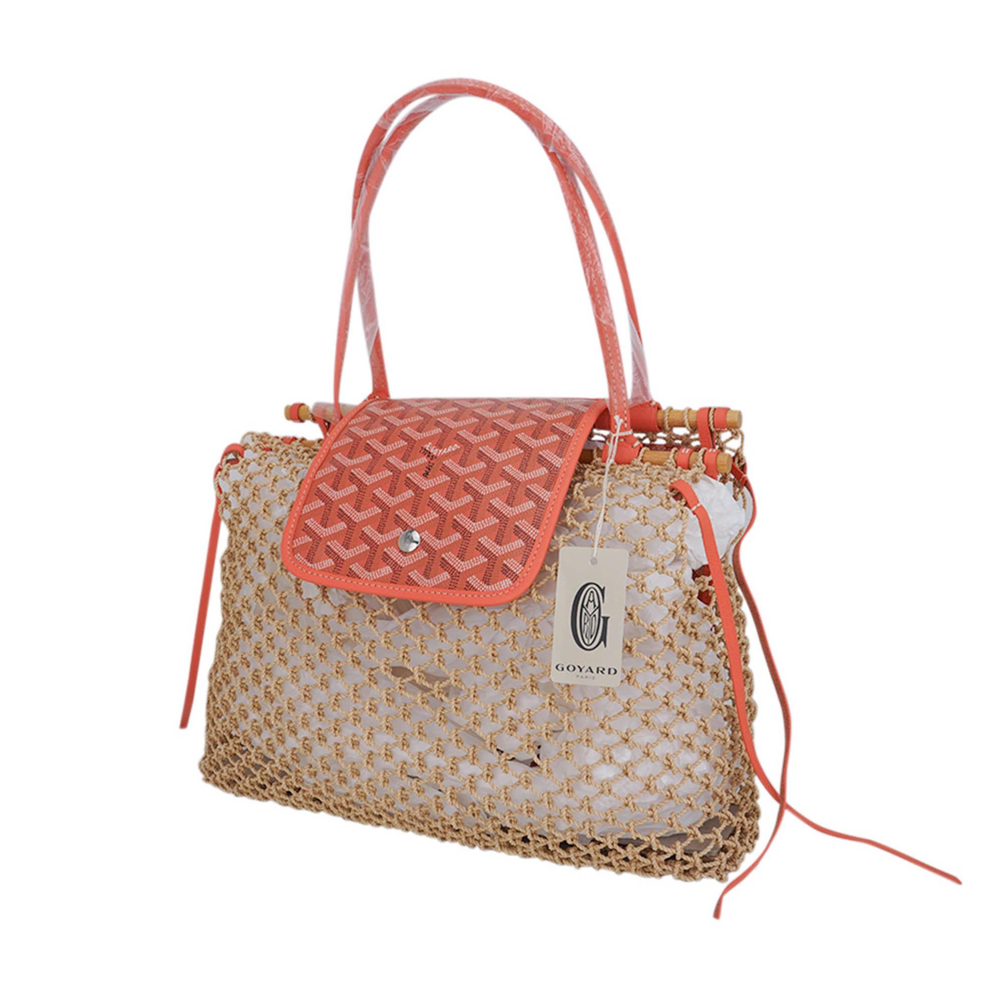 Beige Goyard Aligre Bag Limited Edition Rafia and Coral Coated Canvas For Sale