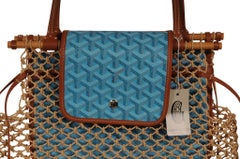 Goyard Aligre Tote Bag Turquoise Blue Tan Raffia Mesh Lightweight Summer Limited