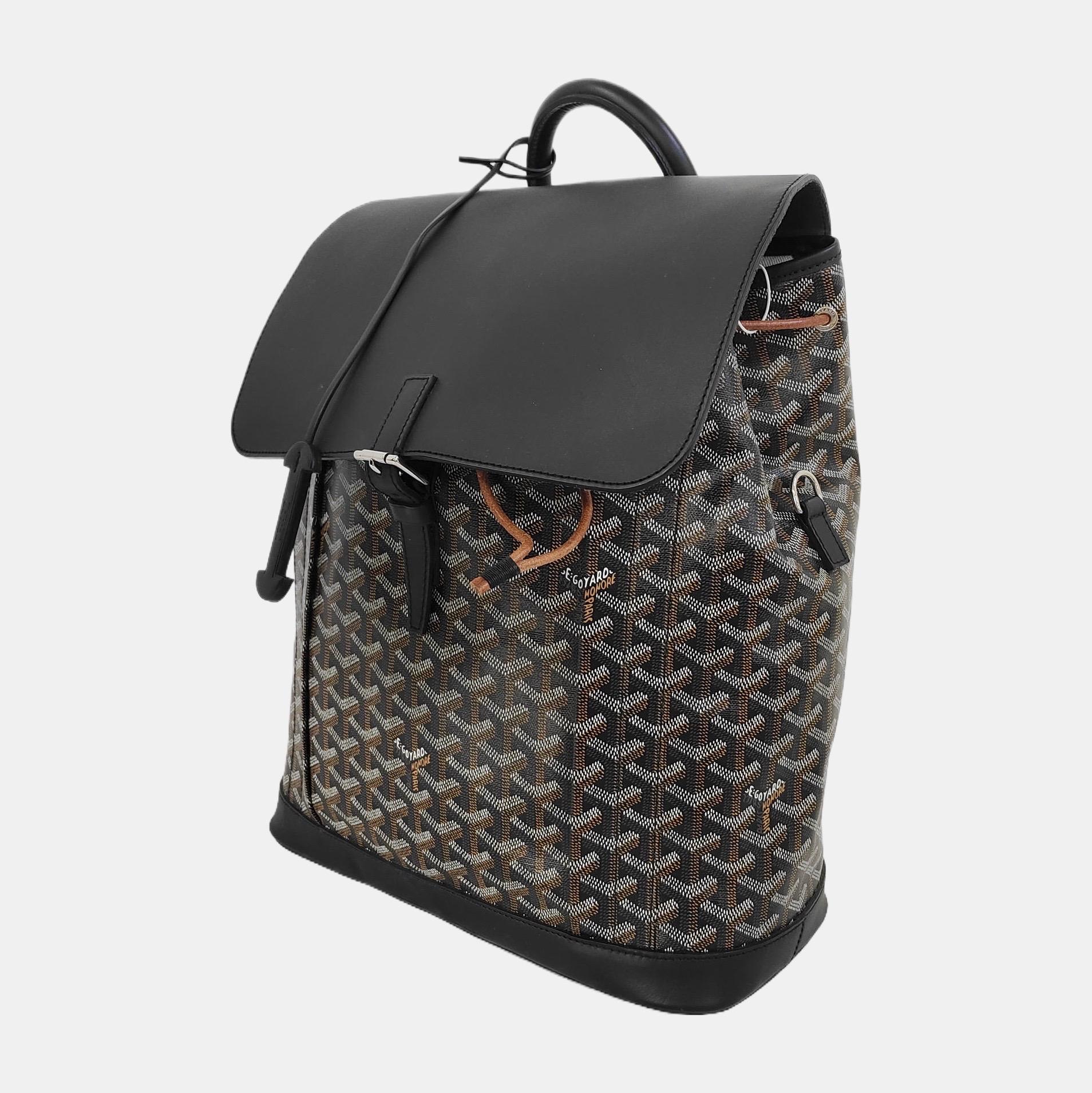 Goyard Alpin Backpack Medium Black Goyard and Leather In Good Condition In AUBERVILLIERS, FR