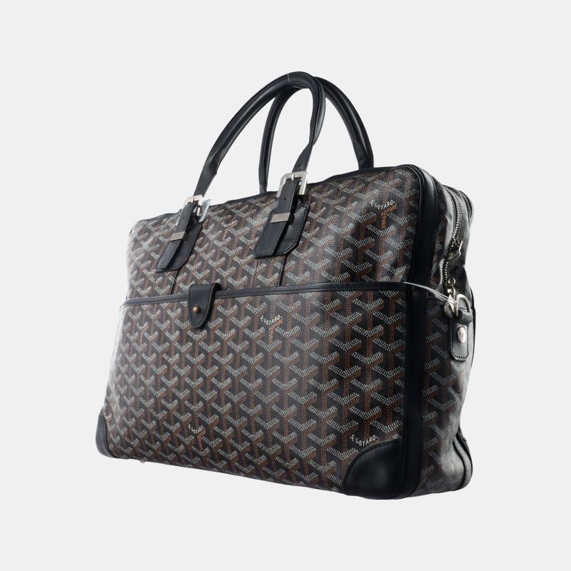 Black Goyard Ambassade Document Case MM Handbag Goyardine and Leather Silver Hardware For Sale