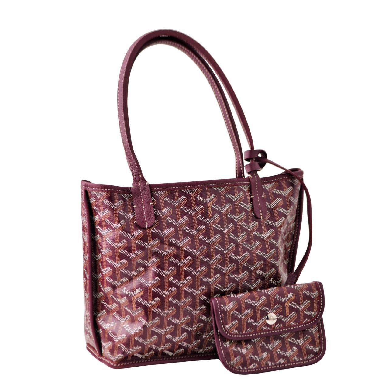 Goyard Anjou Leather Mini Burgundy Tote Bag For Sale