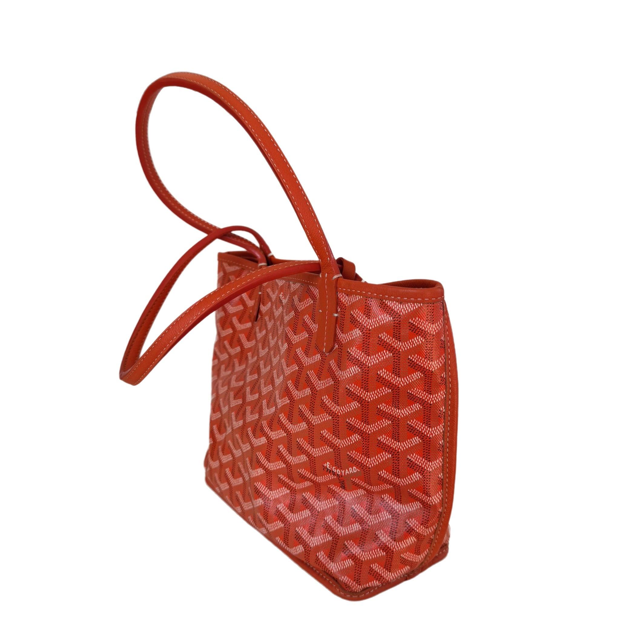 Red Goyard Anjou Mini Tote Orange Canvas and Leather, 2018 For Sale