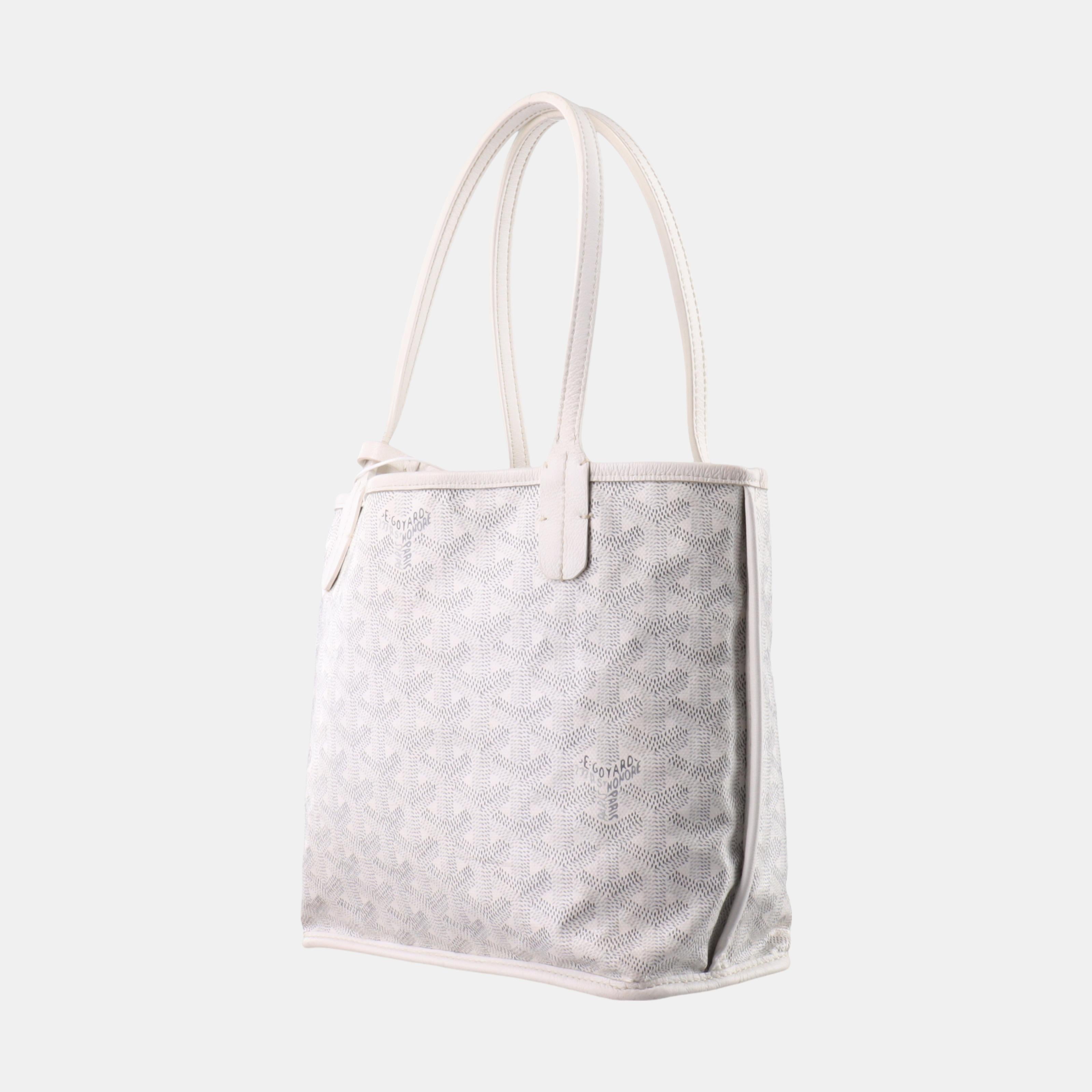 Gray Goyard Anjou Mini Tote White Leather Reversible