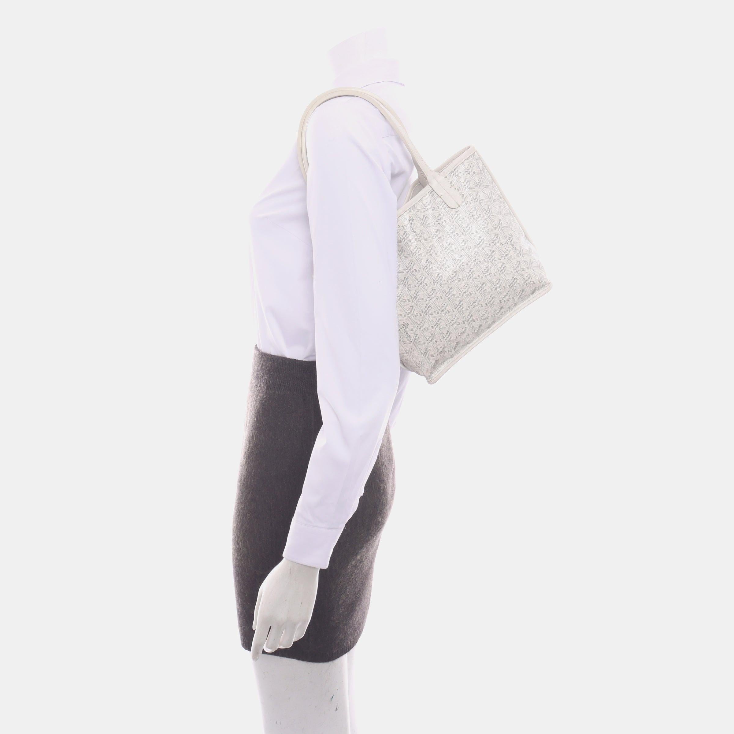 Goyard Anjou Mini Tote White Leather Reversible In Good Condition In AUBERVILLIERS, FR