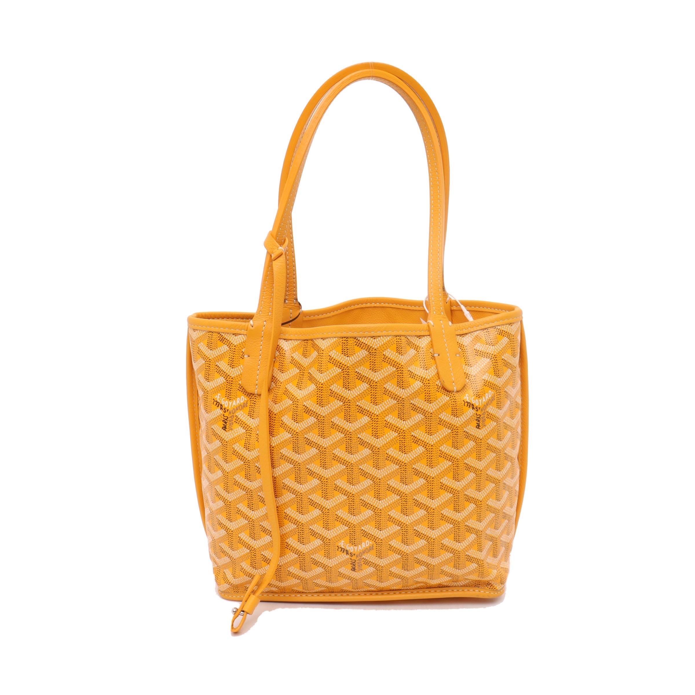 Goyard Anjou Mini Tote Yellow French Bulldog Reversible Leather In Excellent Condition In AUBERVILLIERS, FR