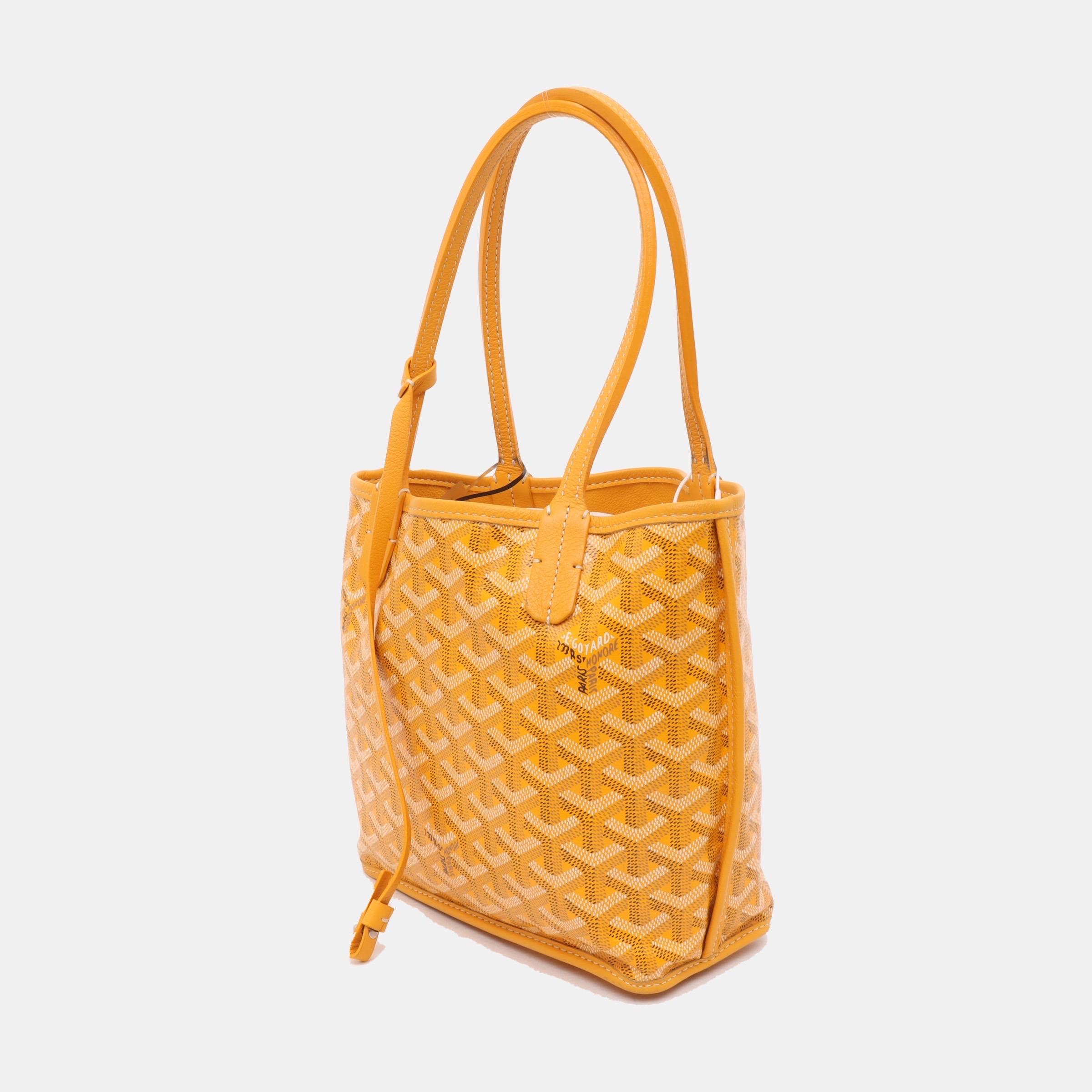 Women's Goyard Anjou Mini Tote Yellow French Bulldog Reversible Leather