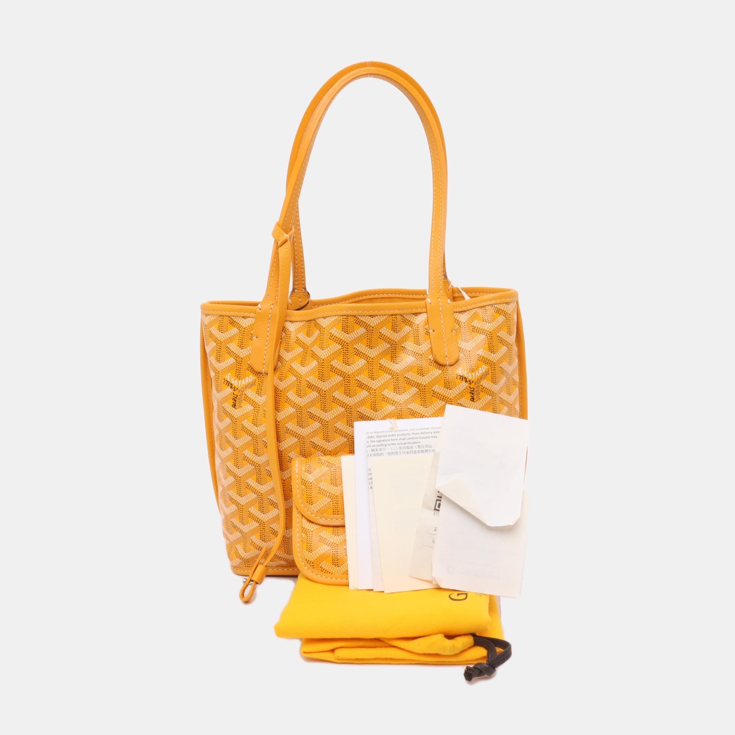 Goyard Anjou Mini Tote Yellow French Bulldog Reversible Leather 5