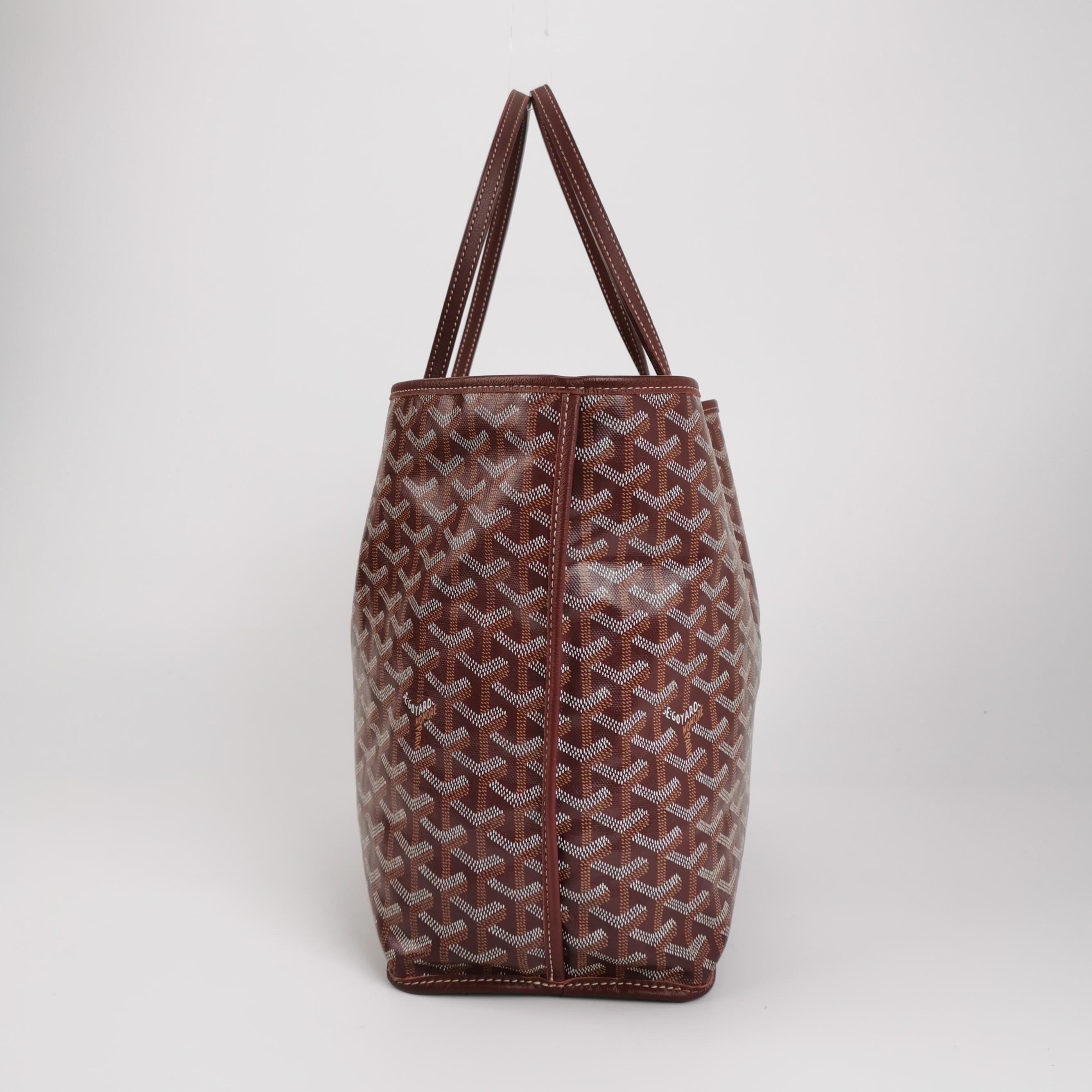 Brown Goyard Anjou PM Medium Tote Burgundy Reversible Leather Lining For Sale