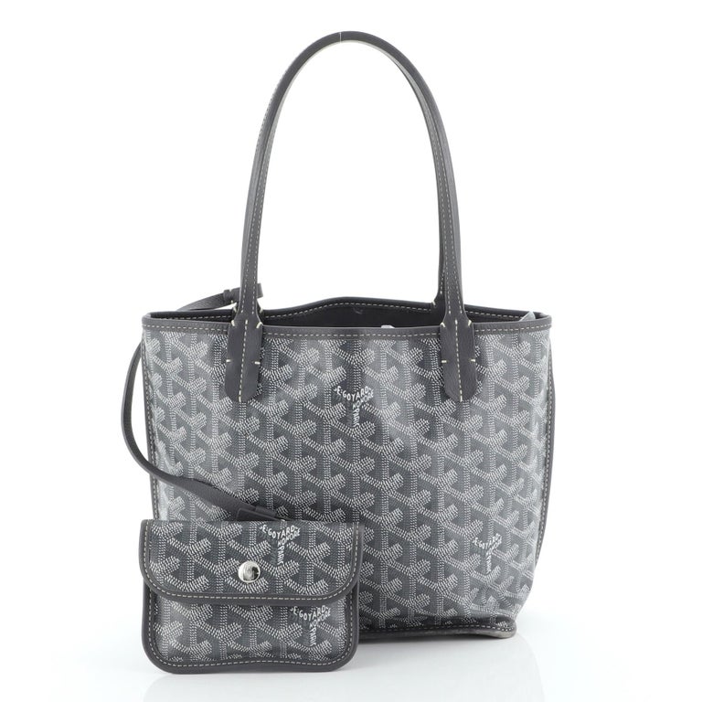 goyard anjou mini tote bag grey leather grey canvas, with dust cover