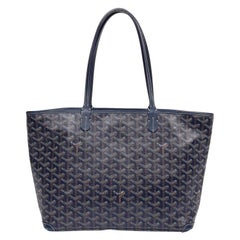 Goyard Artois Tote MM Navy Blue in Canvas/Calfskin with Palladium-tone - US