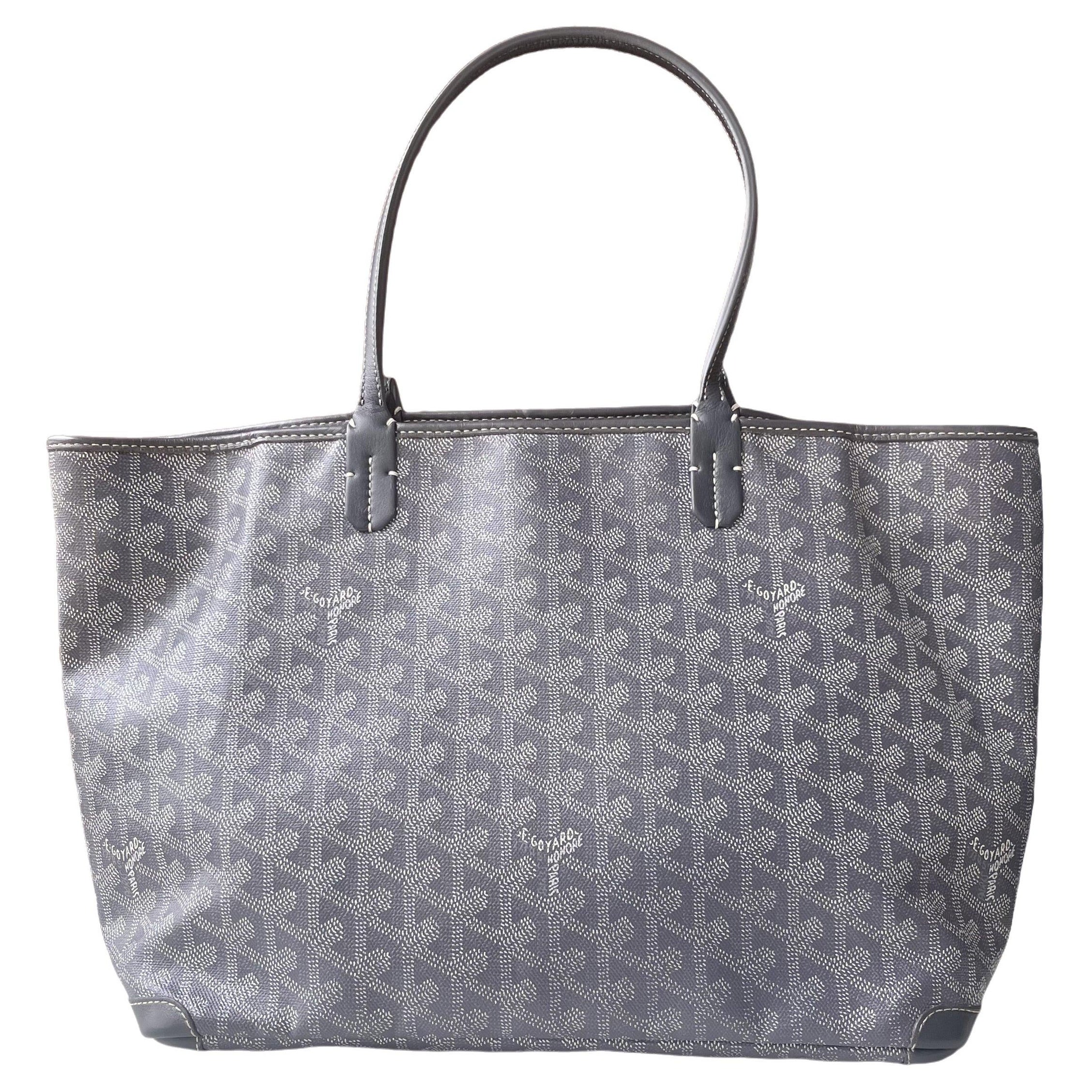 Goyard Artois PM, petit fourre-tout gris médium avec coins en cuir et fermeture éclair