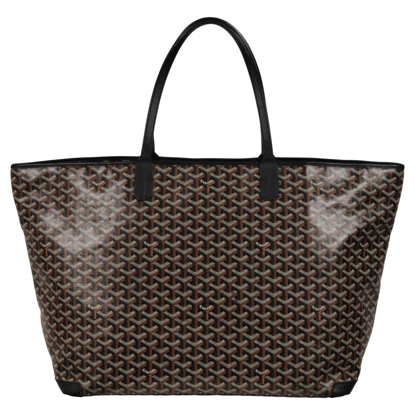 Goyard Artois Tote Bag GM Black Leather Coated Canvas Travel Carry On Logo Tan en vente