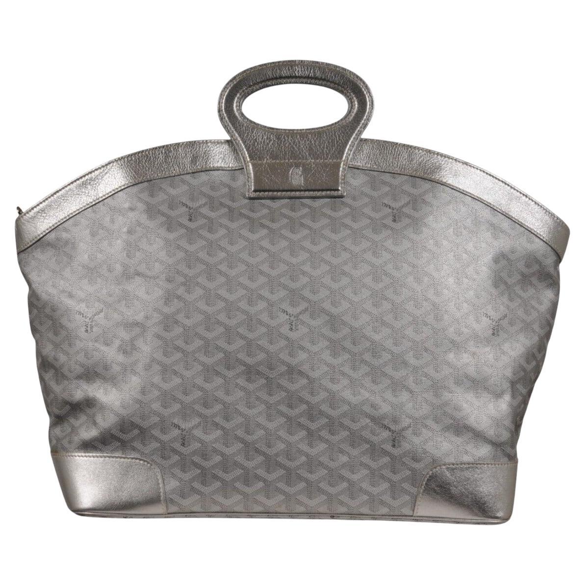 Goyard Beluga MM Tote Bag Silver Goyardine Leather Carry On Duffle Weekend Raare en vente