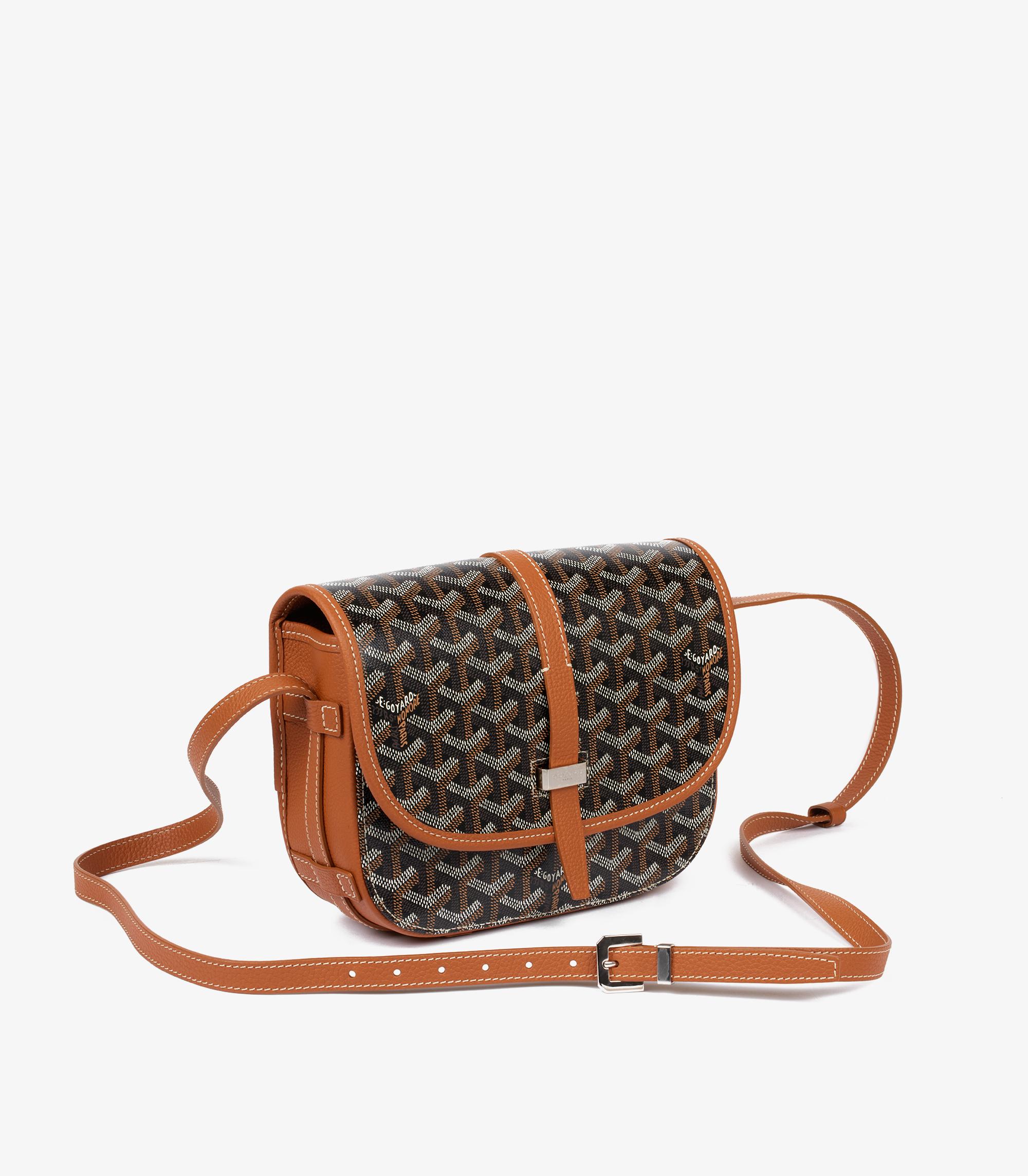 Goyard Black Chevron Coated Canvas & Brown Decize Taurillon Leather Belvédère PM In Excellent Condition In Bishop's Stortford, Hertfordshire