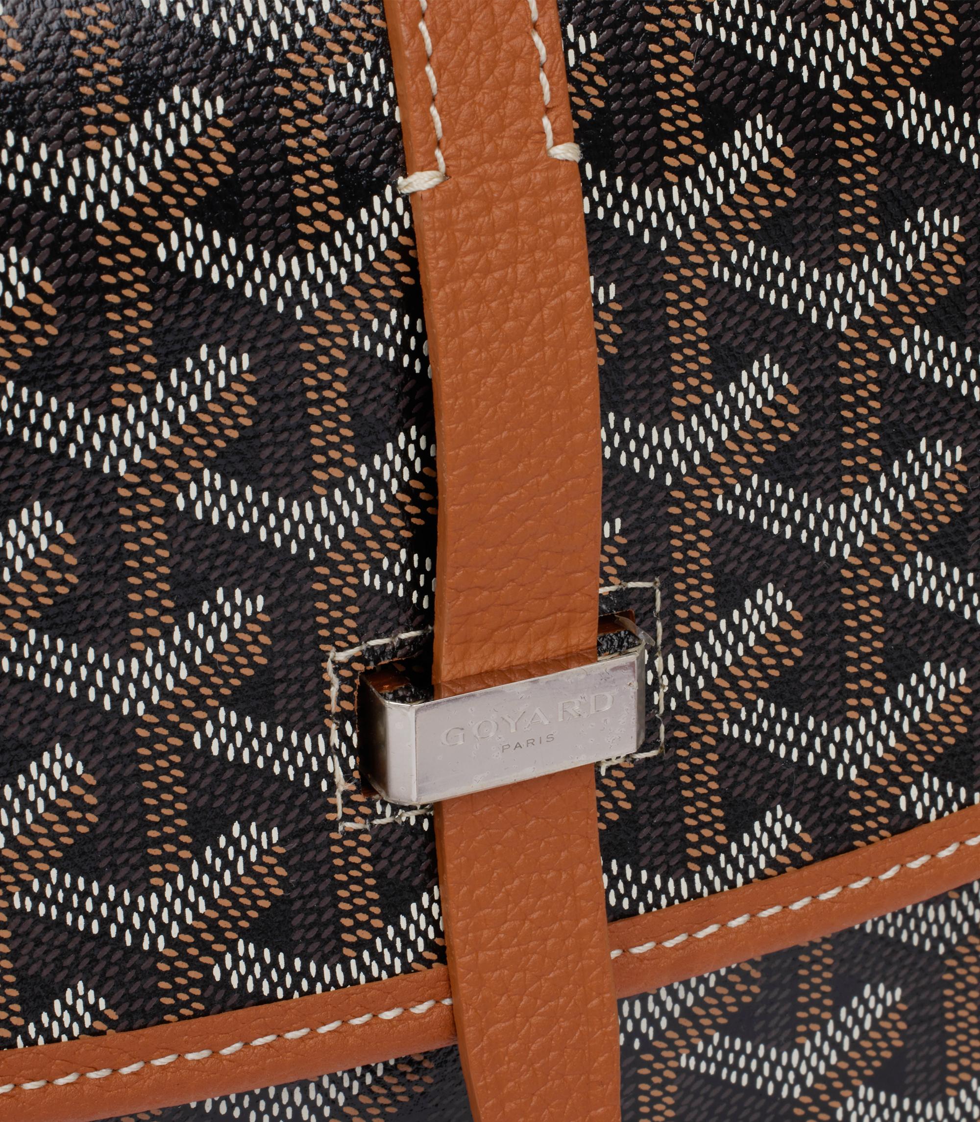 Women's or Men's Goyard Black Chevron Coated Canvas & Brown Decize Taurillon Leather Belvédère PM