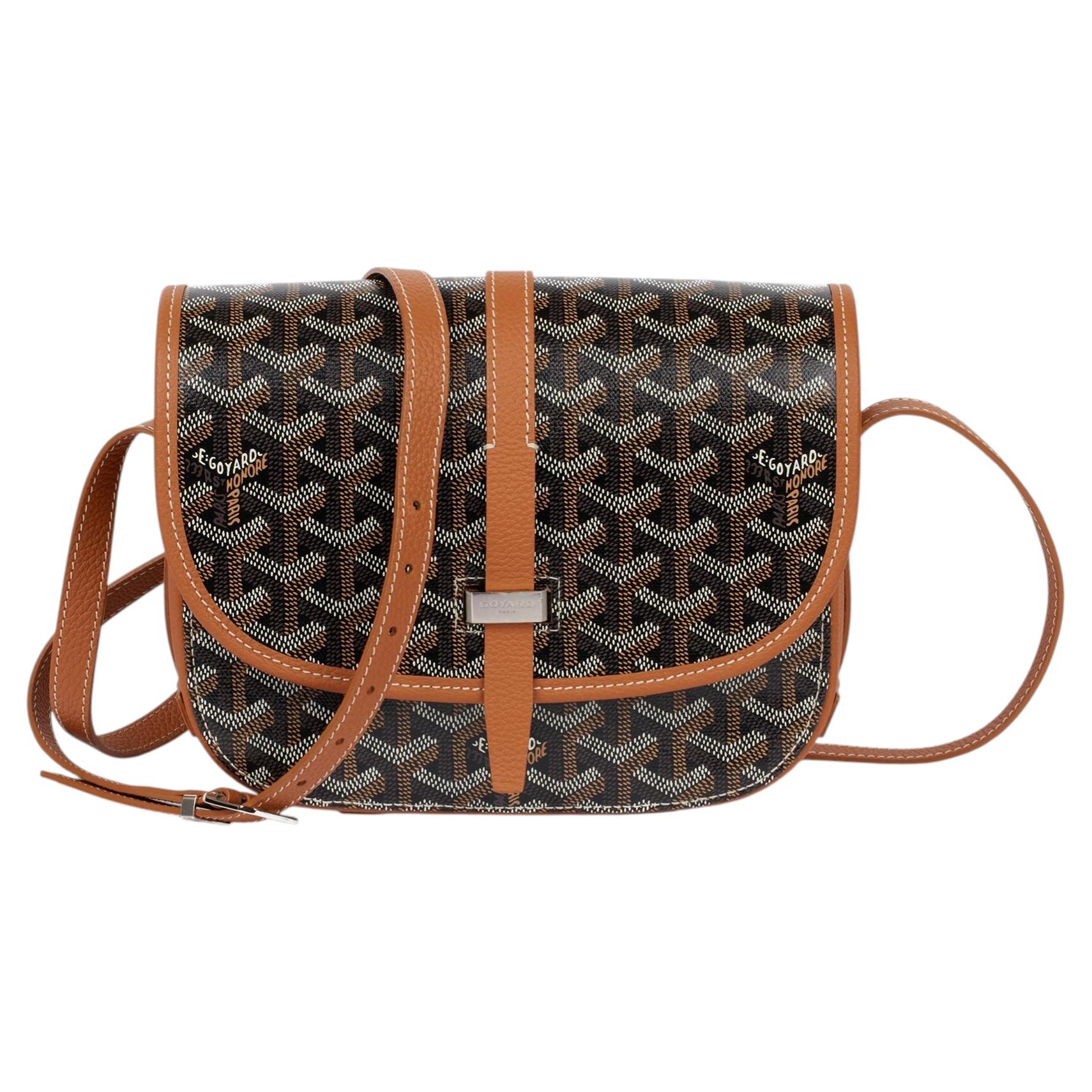 Goyard Black Chevron Coated Canvas & Brown Decize Taurillon Leather Belvédère PM
