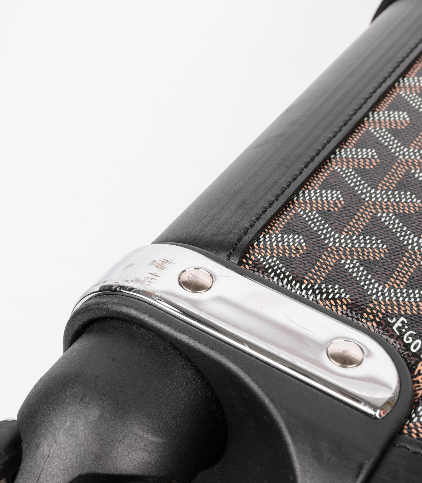 Goyard Black Chevron Coated Canvas & Calfskin Leather Bourget PM 3