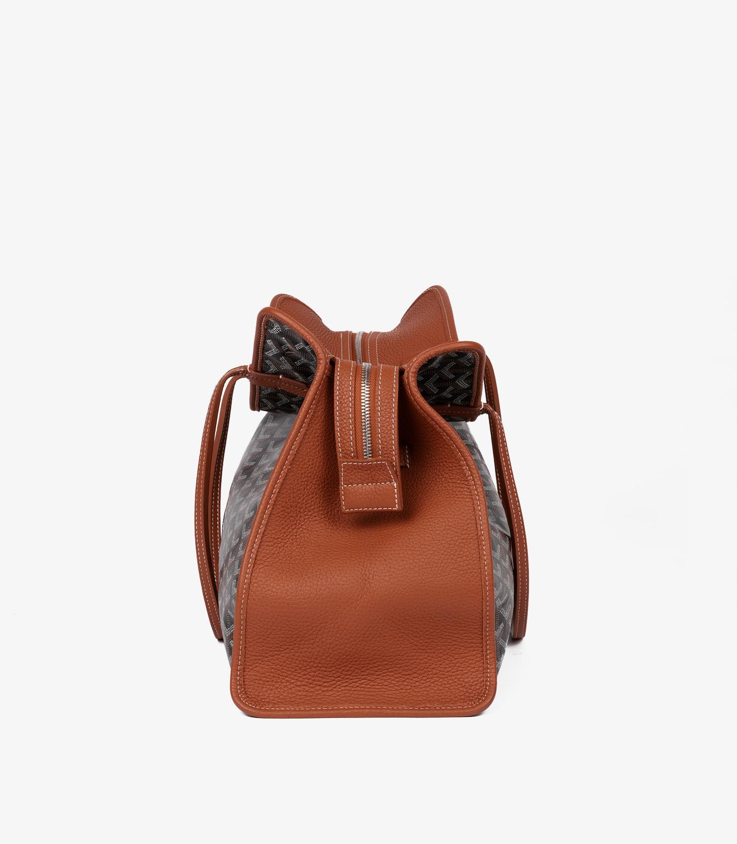 Women's or Men's Goyard Black Chevron Coated Canvas & Tan Decize Taurillon Leather Hardy PM
