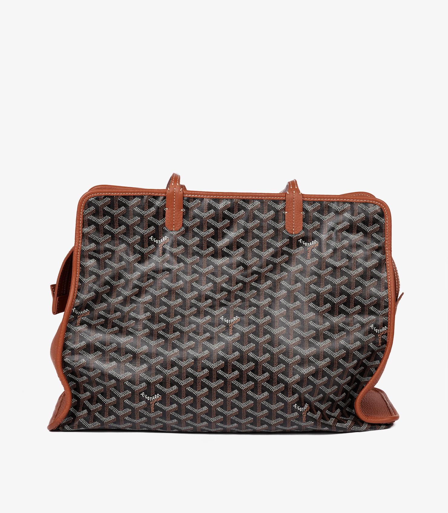 Goyard Black Chevron Coated Canvas & Tan Decize Taurillon Leather Hardy PM 1