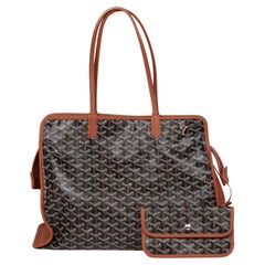 Goyard Black Chevron Coated Canvas & Tan Decize Taurillon Leather Hardy PM