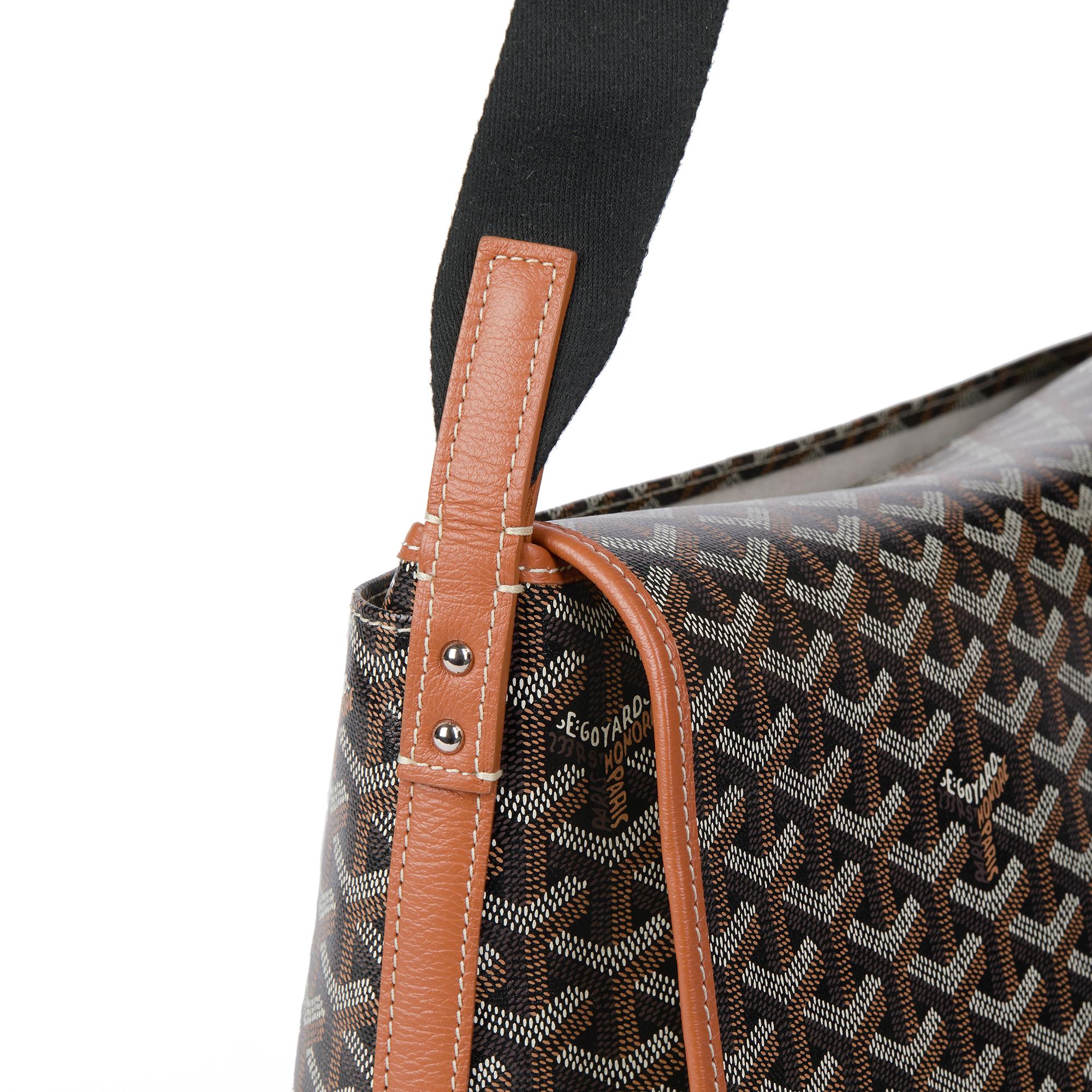 GOYARD Capeti en toile de veau noire à chevrons et cuir de veau marron de Chevroches 3