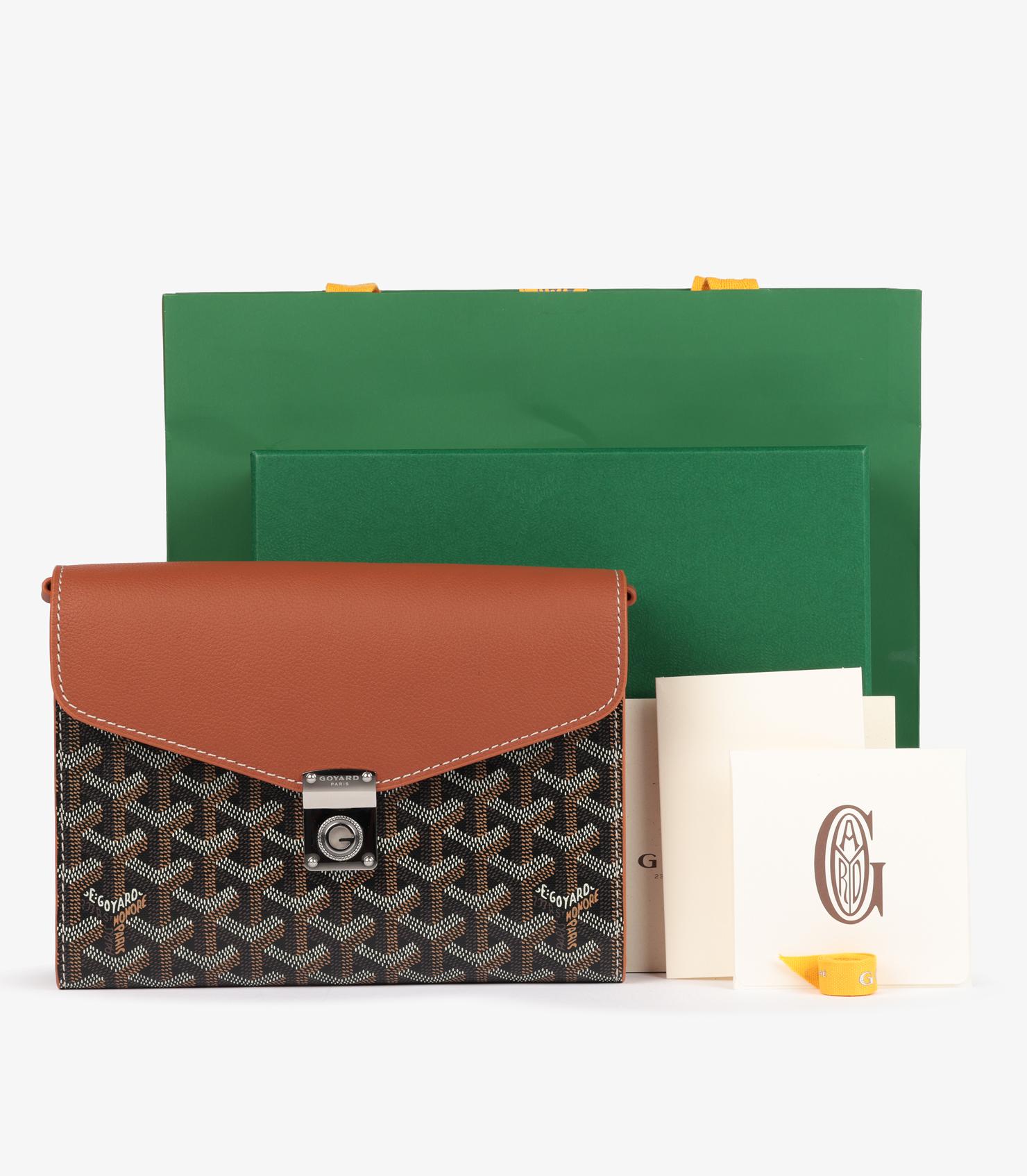 Goyard Black Chevron Goyardine Coated Canvas & Tan Chevroches Calfskin Chypre Wa en vente 6