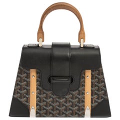 Goyard Black Coated Canvas and Leather PM Saigon Top Handle Bag