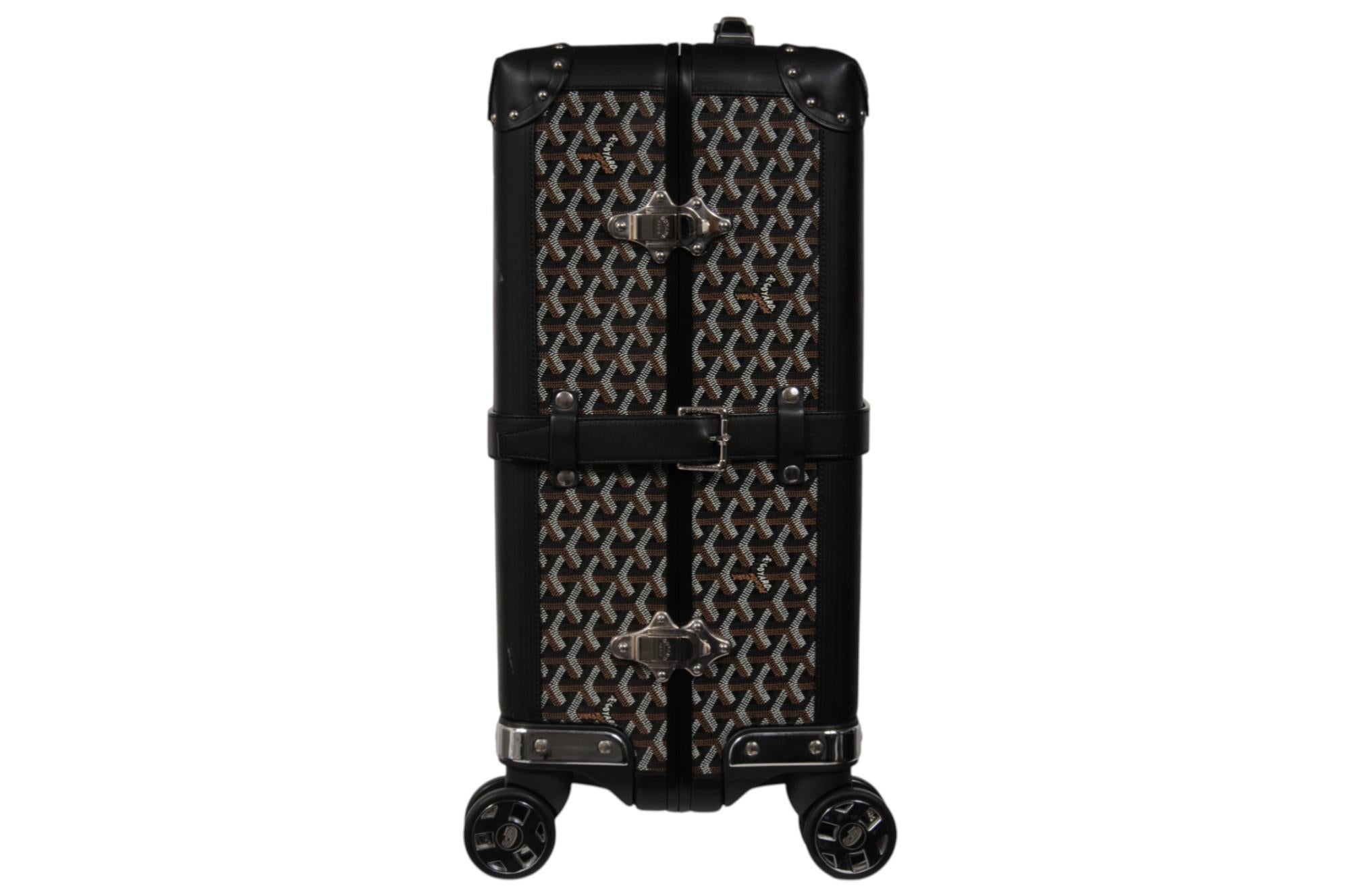 Goyard Schwarz beschichtetem Segeltuch Bourget Trolley PM Rolling Travel Trunk Gepäck tragen im Angebot 2