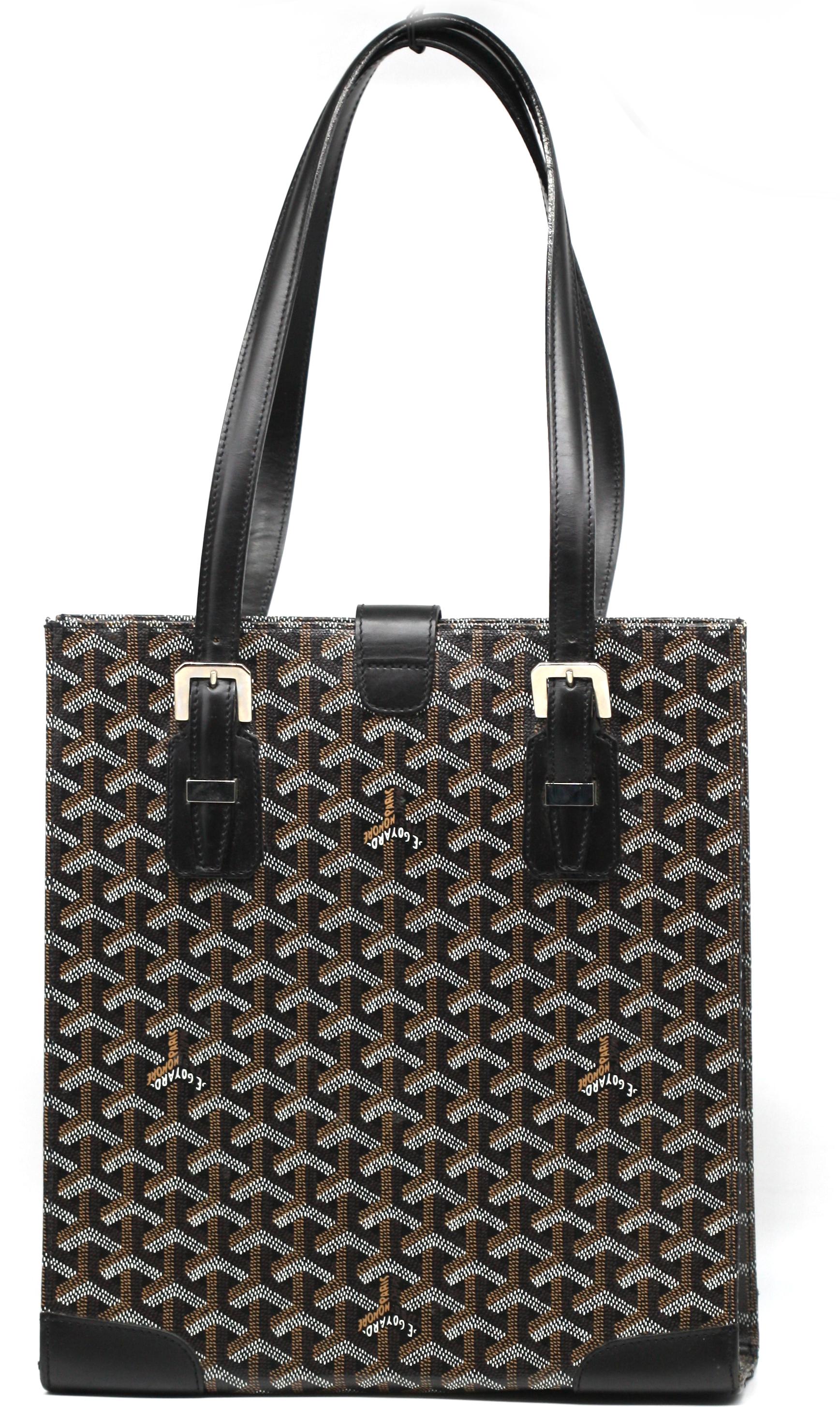 Goyard Black Goyardine Canvas and Chevroches Calfskin Tote For Sale 2