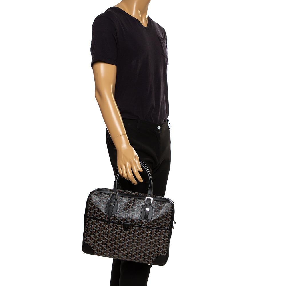 Goyard Schwarzes Goyardine Ambassade PM Aktentasche aus Segeltuch und Leder im Zustand „Gut“ in Dubai, Al Qouz 2