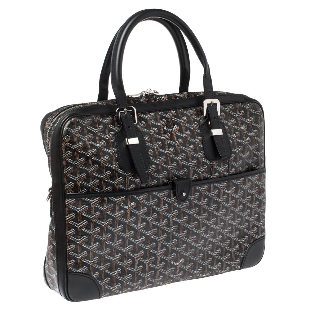 Goyard Schwarzes Goyardine Ambassade PM Aktentasche aus Segeltuch und Leder Herren