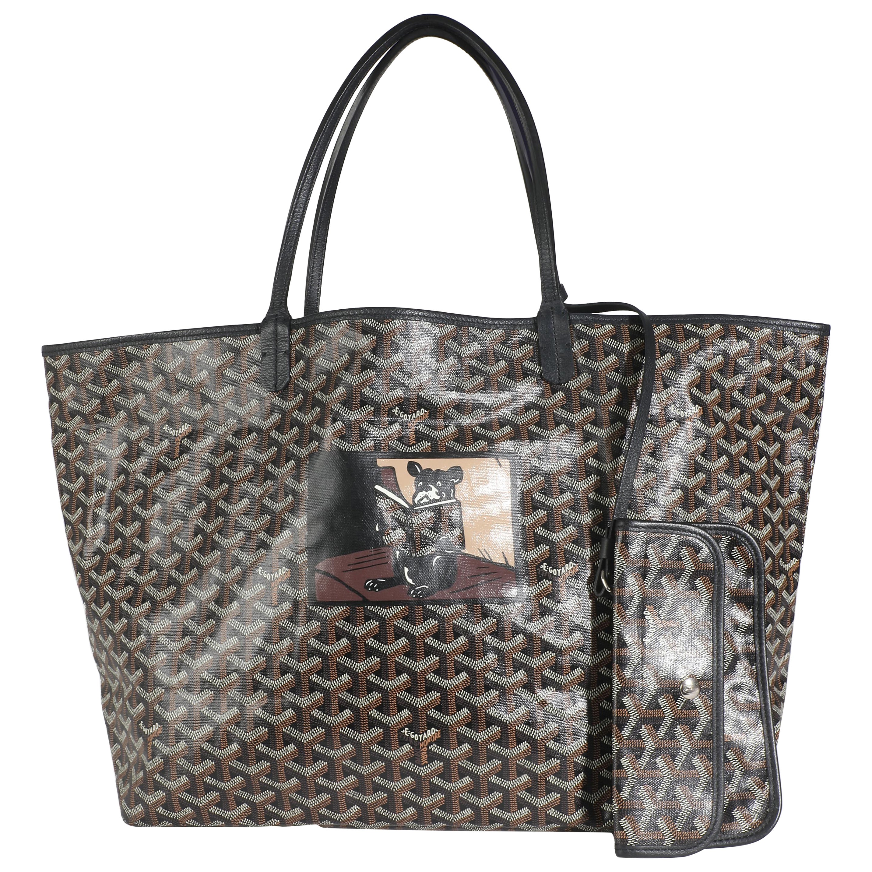 Goyard Schwarz Goyardine Canvas Französische Bulldogge Saint Louis GM im Angebot