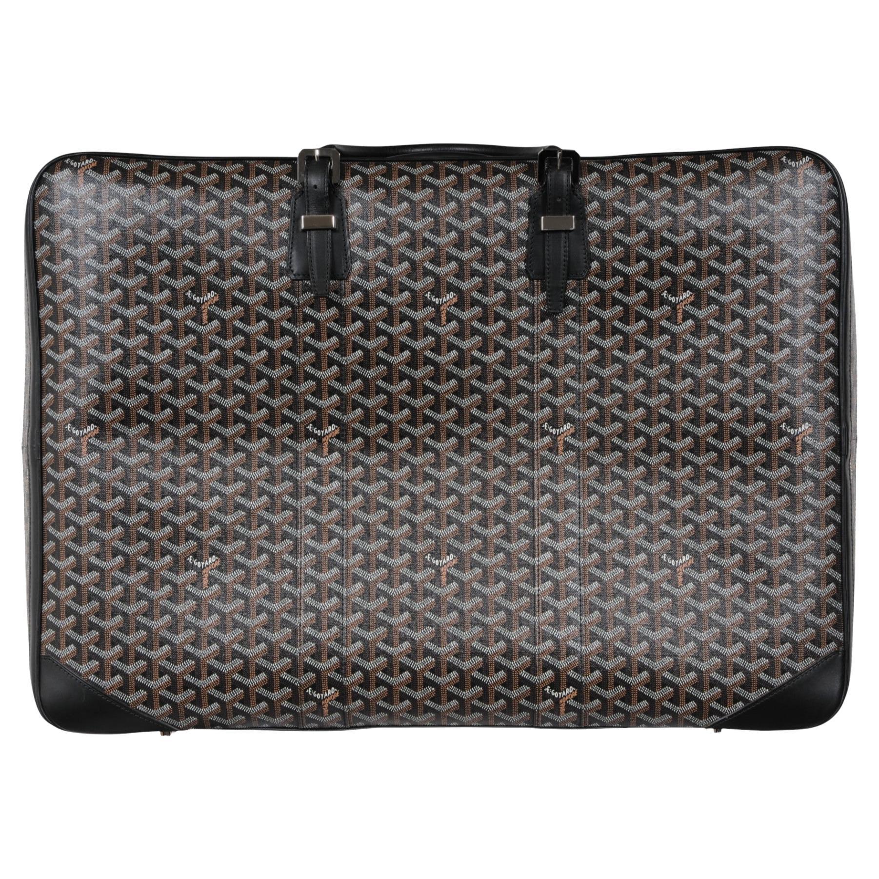 Goyard Black Goyardine Canvas Leather Majordome 60 Travel Luggage Trunk Bag For Sale