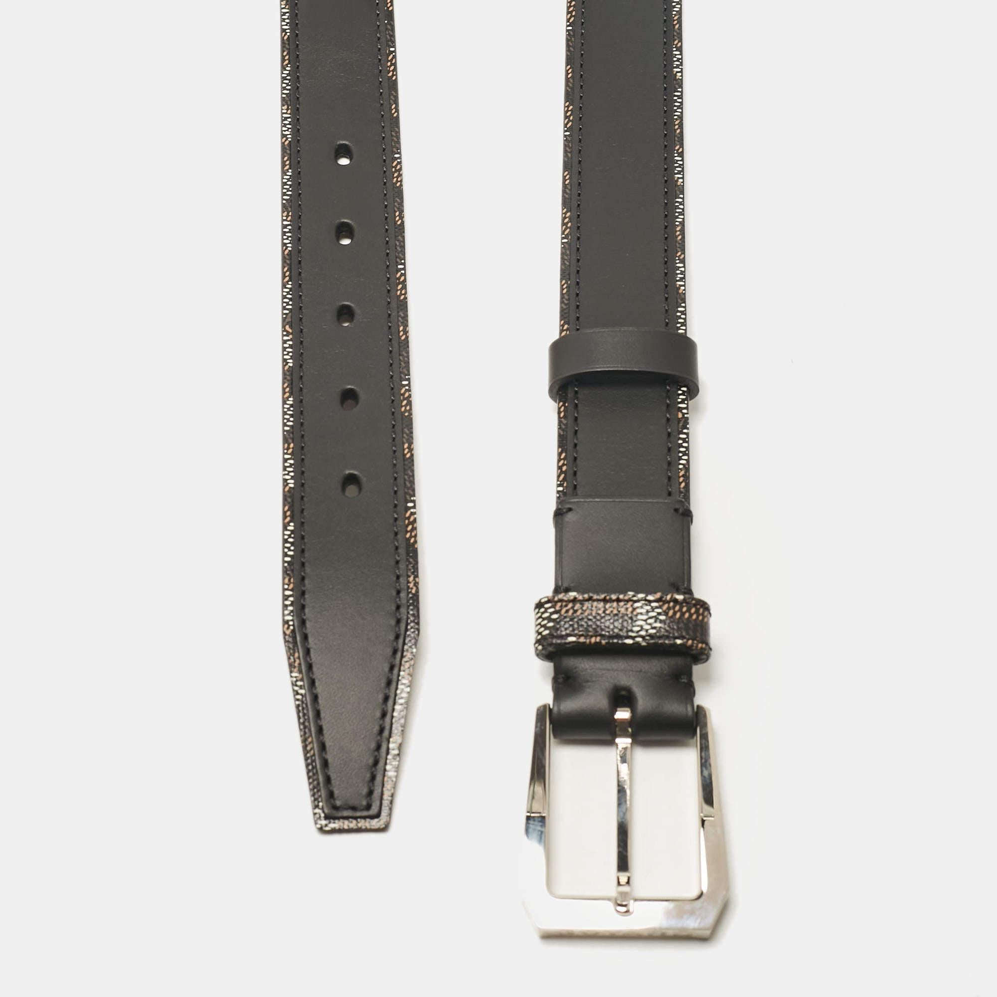 Goyard Black Goyardine Coated Canvas and Leather Buckle Belt 95 CM In Excellent Condition For Sale In Dubai, Al Qouz 2