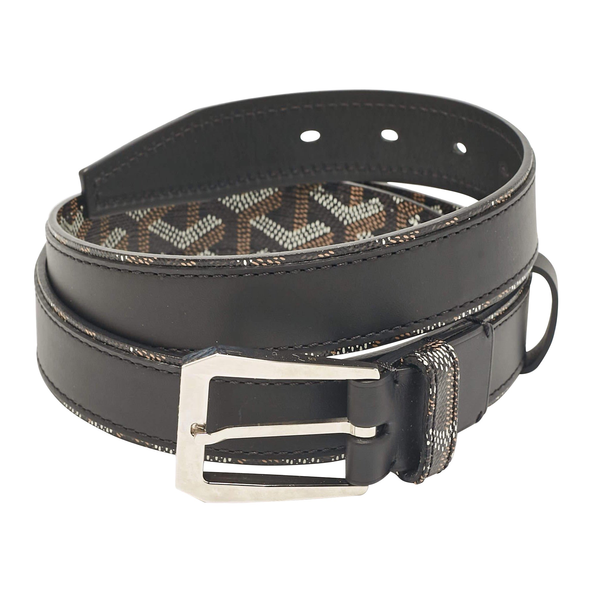 Goyard, ceinture en toile et cuir enduite Goyardine noire 95 cm en vente