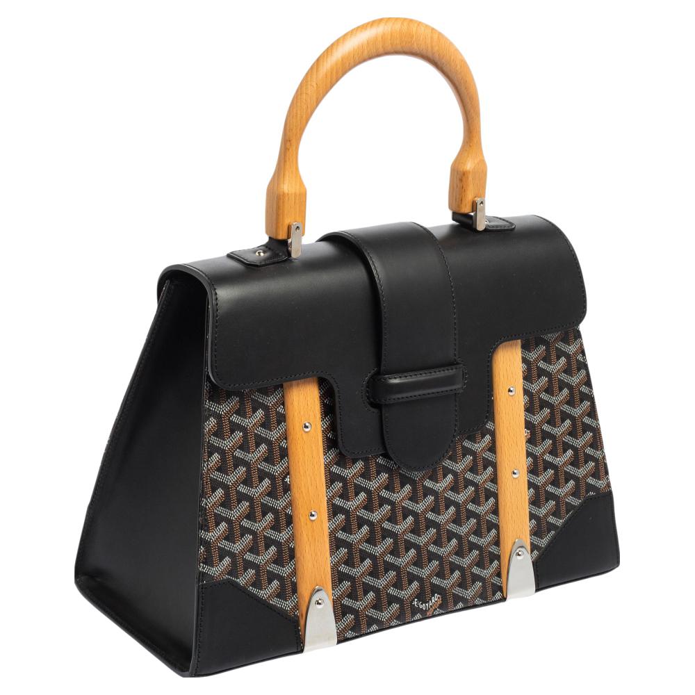 Nero Goyard Borsa Goyardine nera in tela rivestita e pelle Saigon MM con manico superiore