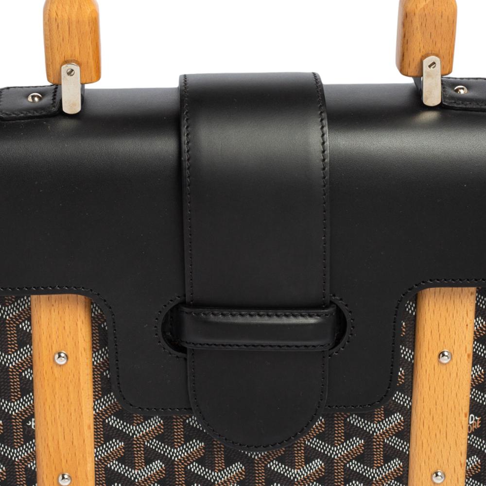 Donna Goyard Borsa Goyardine nera in tela rivestita e pelle Saigon MM con manico superiore