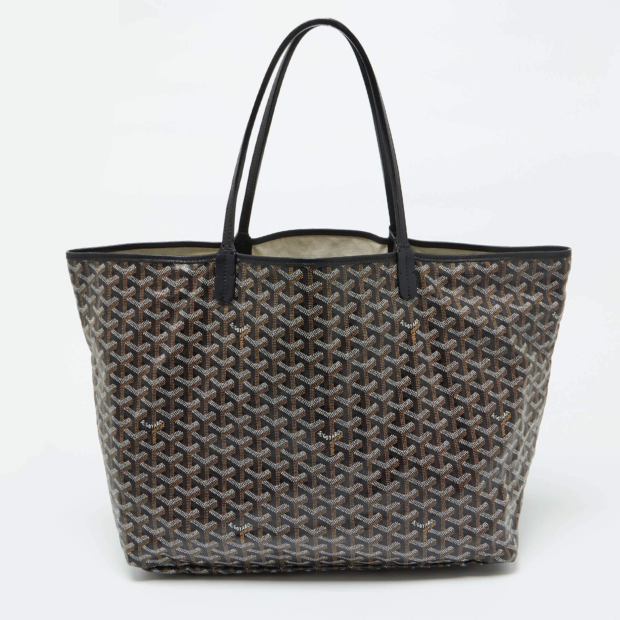 Women's Goyard Black Goyardine Coated Canvas and Leather Saint Louis GM Tote