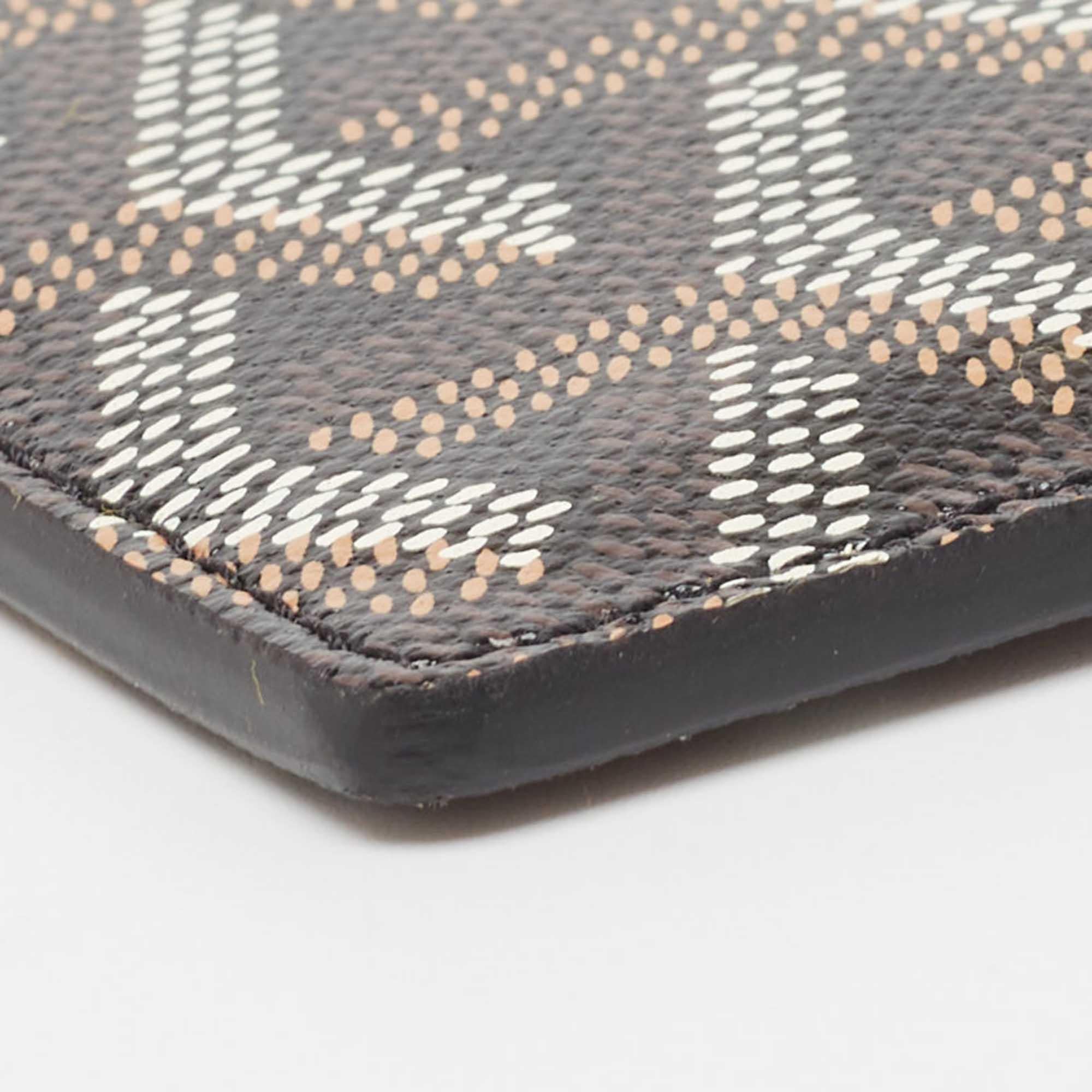 This Saint Sulpice cardholder from Goyard brings along a touch of luxury and immense style. It comes crafted from black Goyardine canvas and opens to a leather interior that houses slip pockets and multiple card slots.

Includes
Original Box, Info