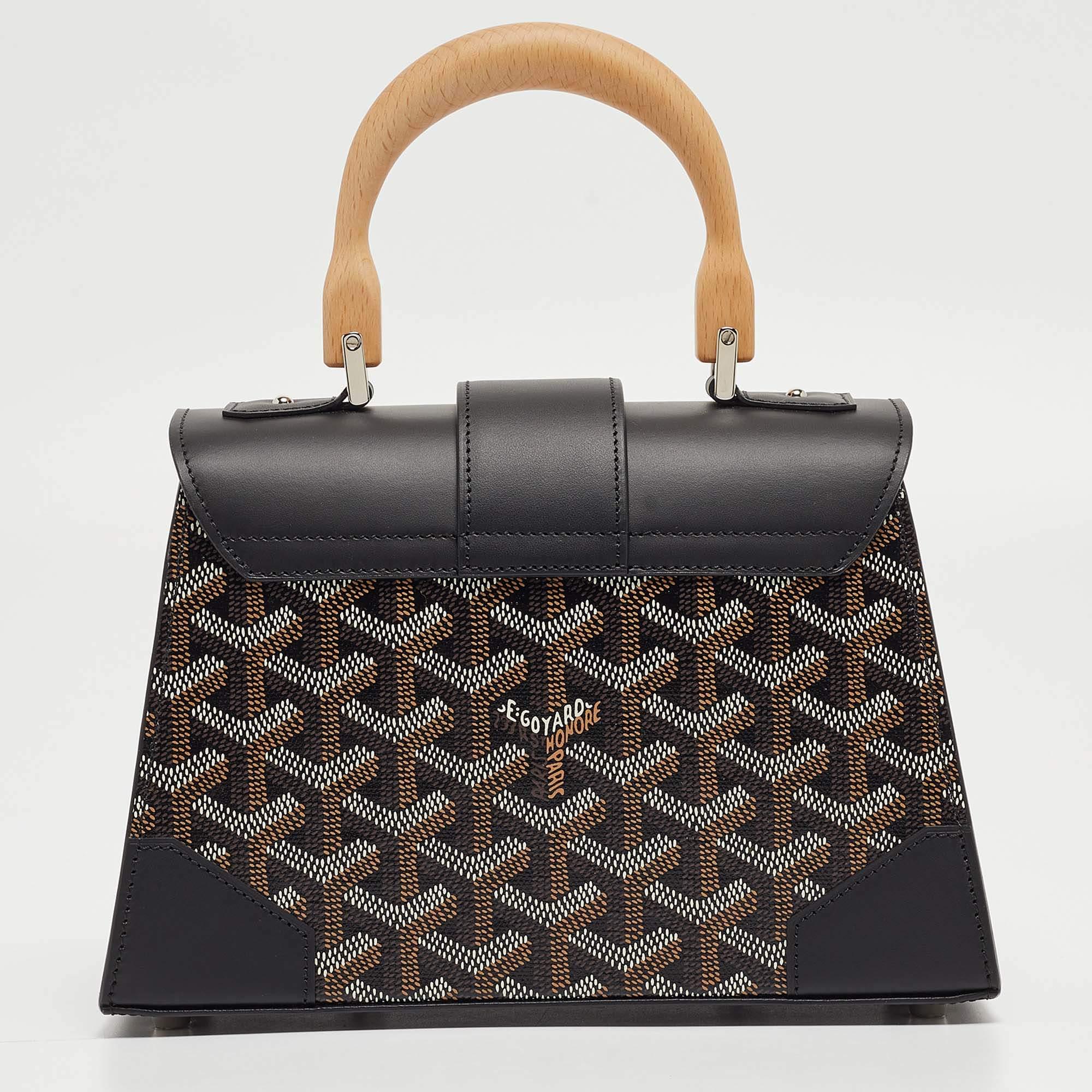 Women's Goyard Black Leather Limited Edition Customized Heart Mini Saigon Top Handle Bag