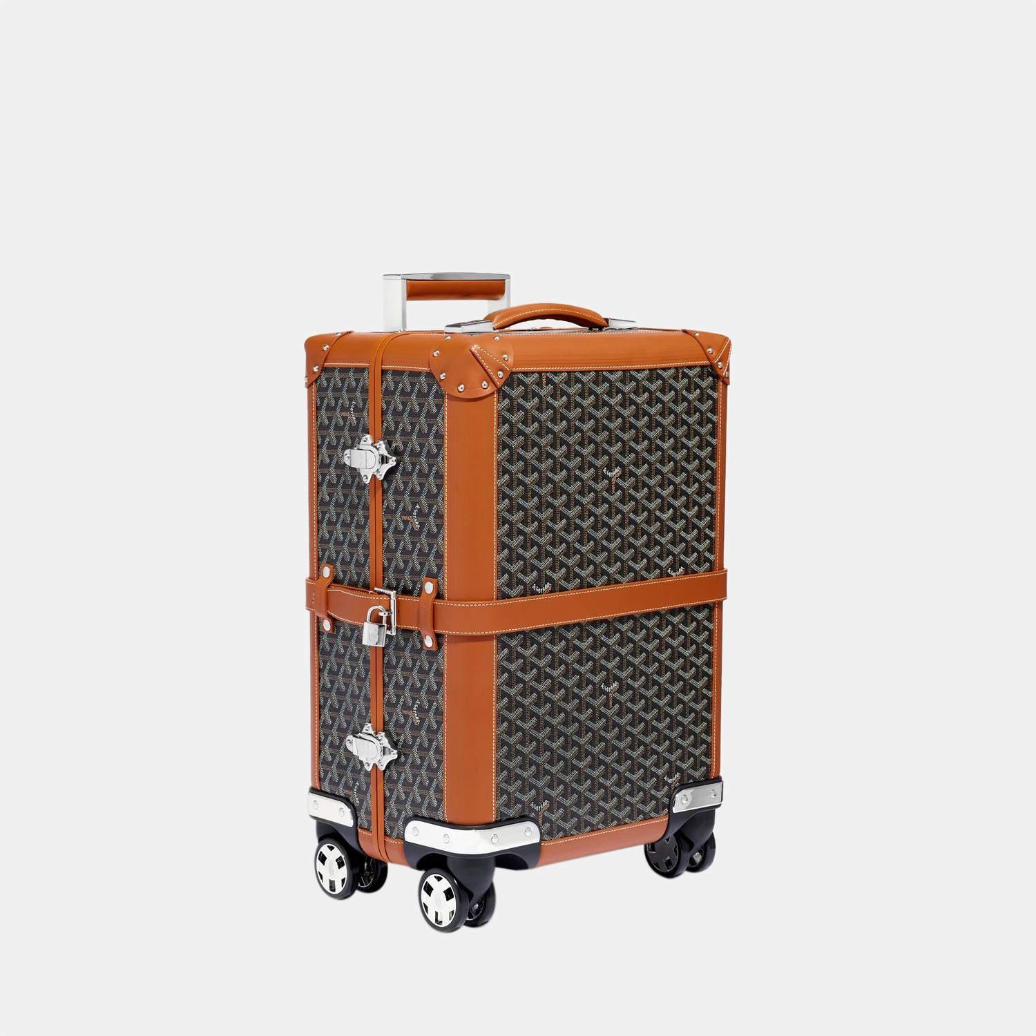 Goyard Black & Tan Goyardine Canvas & Clamecy Cowhide Bourget PM Trolley Case In Excellent Condition For Sale In Dubai, Al Qouz 2