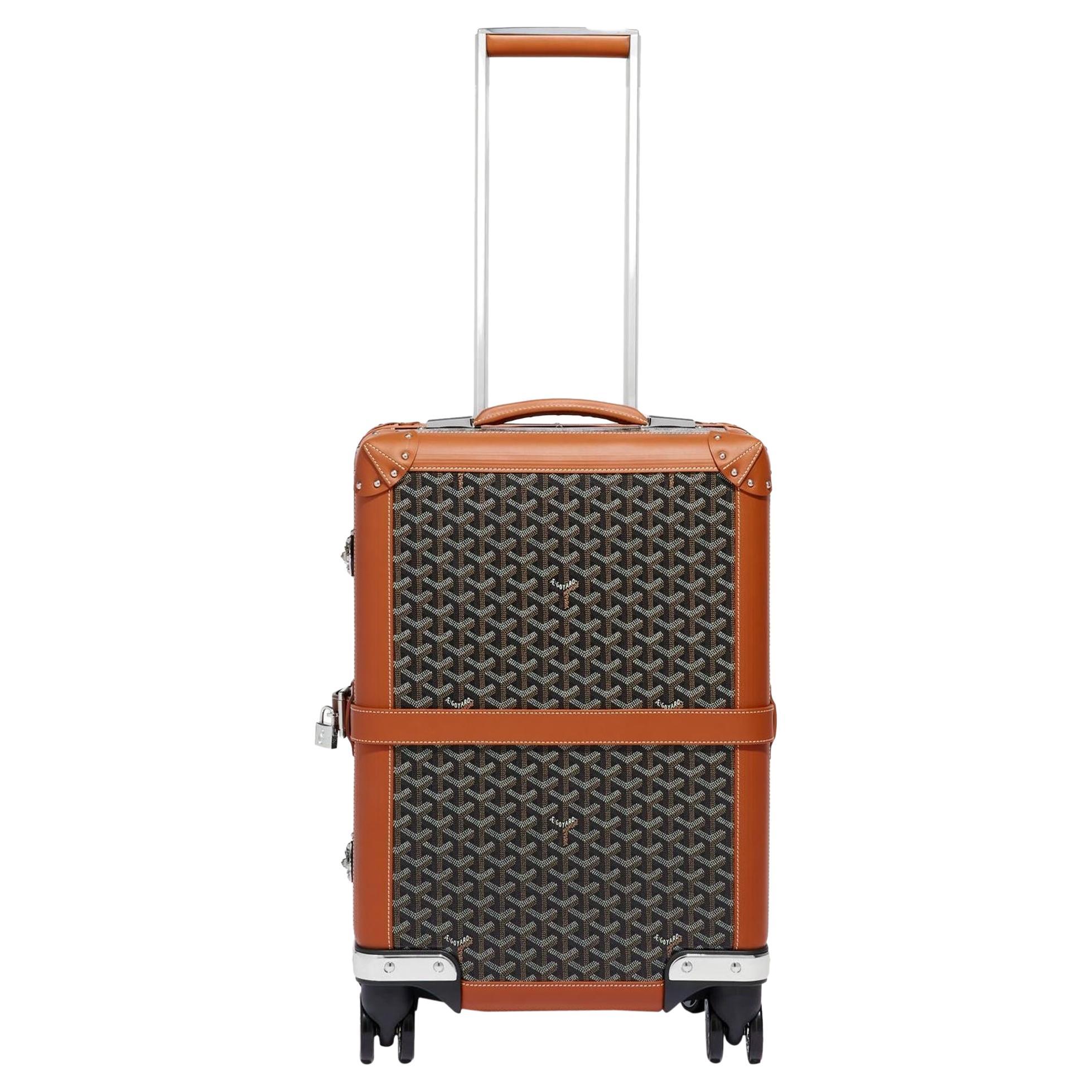 Goyard Black & Tan Goyardine Canvas & Clamecy Cowhide Bourget PM Trolley Case For Sale