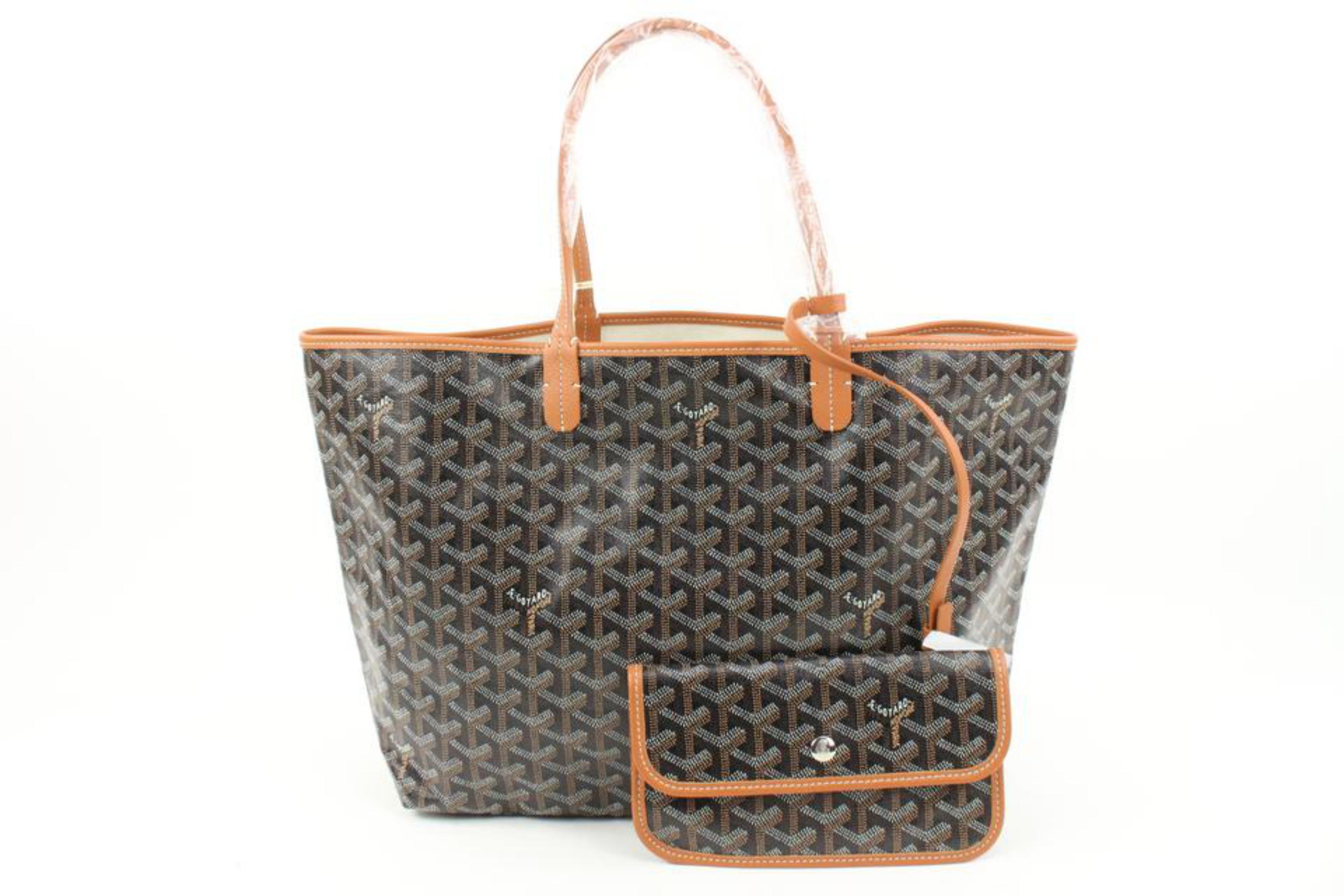 Women's Goyard Black x Brown Chevron St Louis PM Tote Bag with Pouch 51gy23s For Sale