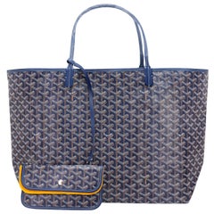 Goyard Bleu Marine Navy Blue St Louis GM Chevron Tote Bag