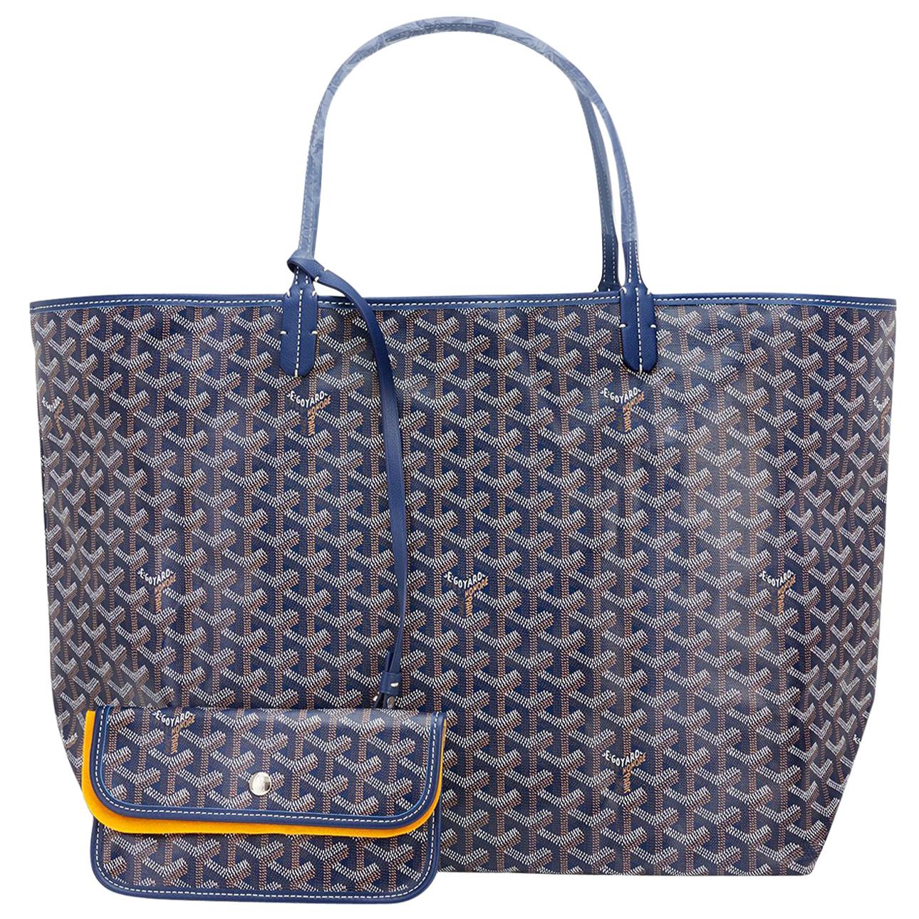Goyard Bleu Marine Navy Blue St Louis GM Chevron Tote Bag NEW Gift  For Sale