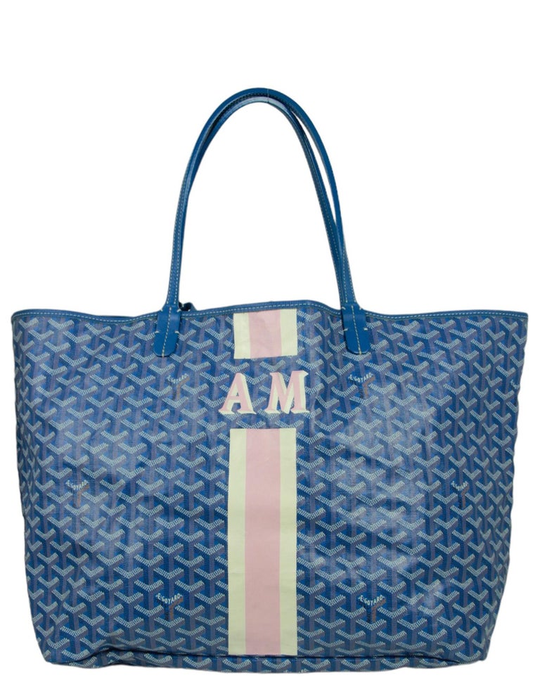 Goyard Blue Tote With Stripe Goyard Blue Canvas Goyardine Saint