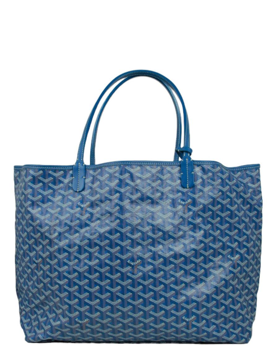 Women's Goyard Blue Canvas Goyardine Saint Louis GM Tote Bag w/ Initials