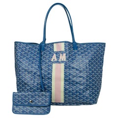 Goyard Blue Canvas Goyardine Saint Louis GM Tote Bag w/ Initials